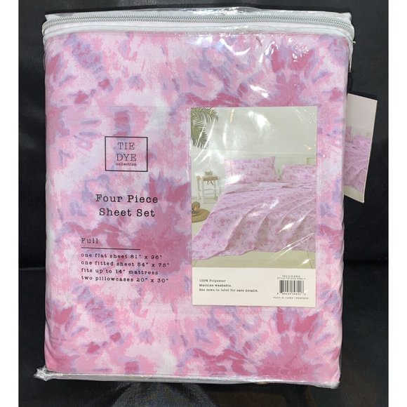 Tie Dye Collection 4 Piece Sheet Set Pink Purple Full Bed 100% Polyester - Picture 1 of 4